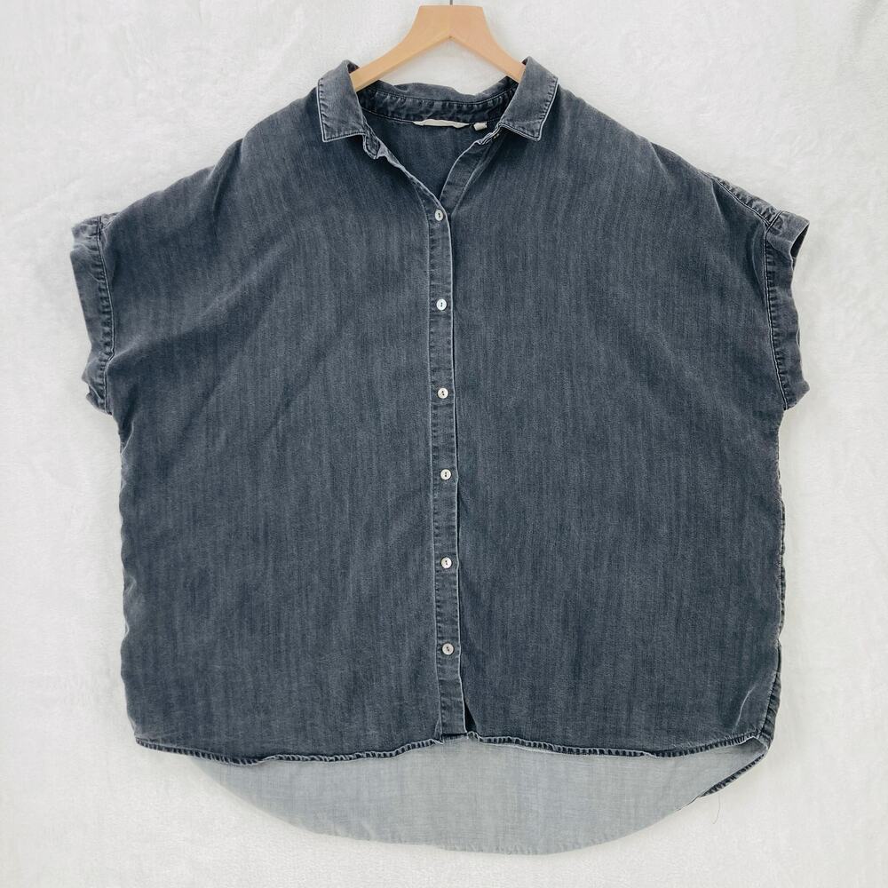 Soft Surroundings Button Up Tunic Top Womens 2X Tencel Lyocell Sleeveless Gray